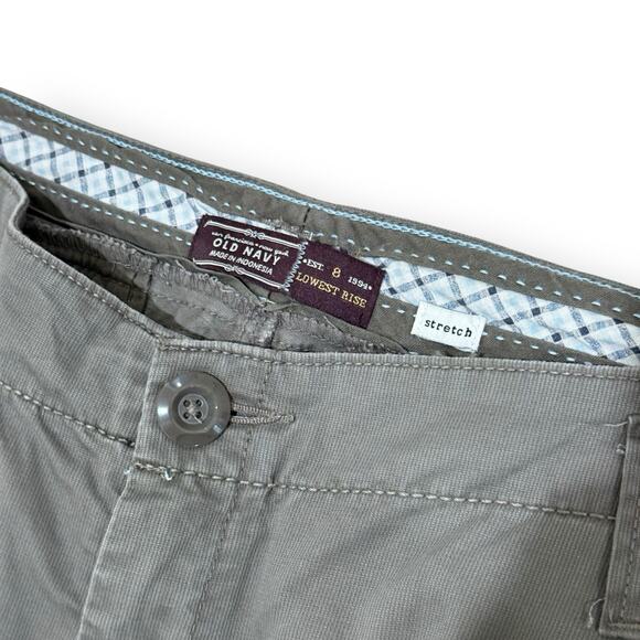 Y2K Old Navy Lowest Rise Khaki Chino Pants 8 Taupe Flare Wide Leg Pockets 32x32 - Picture 3 of 10